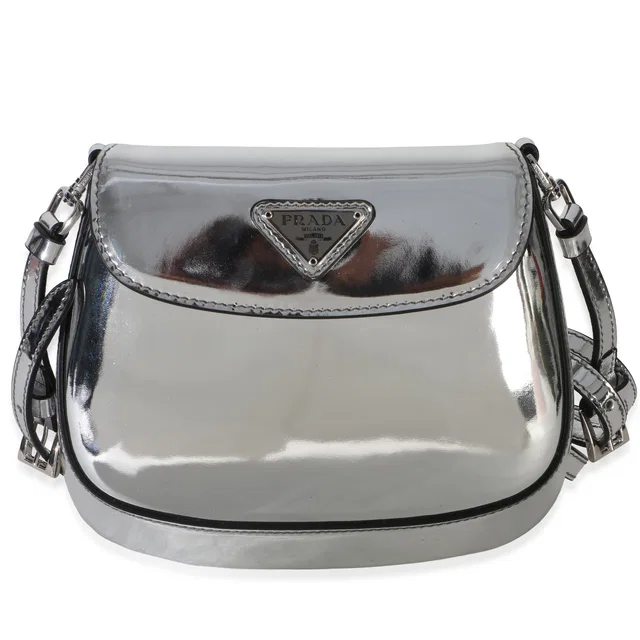 Prada Argento Spazzolato Mini Cleo Flap Bag in Patent leather from myGemma