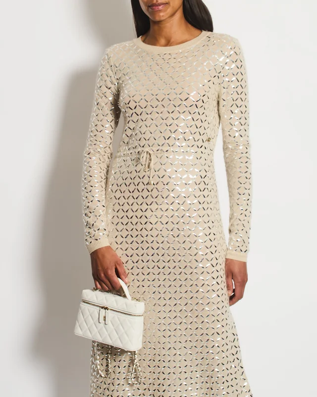 Chanel Cream Angora & Silk Long Sleeve Maxi Dress with Silver Metallic Detail & Drawstring Waist Size… in White Silk from Sellier, photo 2 of 2