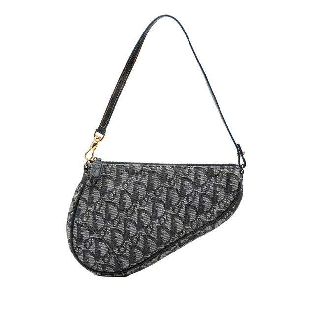 Blue Dior Mini Diorissimo Canvas Saddle Pochette Shoulder Bag in Blue Canvas from Designer Revival