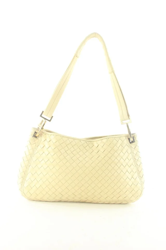 Bottega Veneta Ivory Beige Intrecciato Woven Leather Shoulder Bag in White Woven leather from Bagriculture