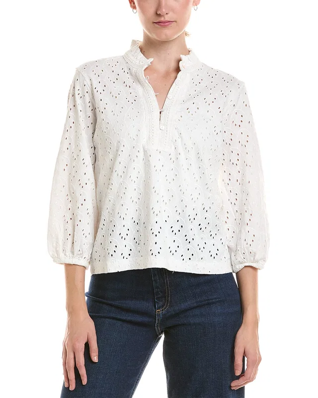 NIC+ZOE Petite Knit Eyelet Ruffle Neck Top, image 1 of 1 from Gilt