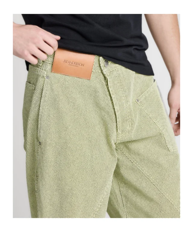 J.W.Anderson Mens twisted workwear denim jeans in pale yellow, photo 2 of 2 from SENSER