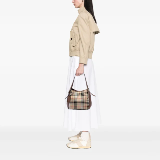 Beige Burberry Small Haymarket Check Coated Canvas and Calfskin Canterbury Tote in Beige Calfskin from Designer Revival, photo 6 of 6