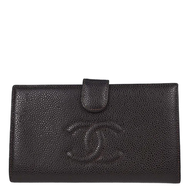 Chanel 2002-2003 Brown Caviar Skin Long Bifold Wallet Purse in Brown Caviar leather from AMORE Vintage Tokyo