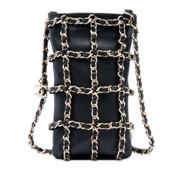 Black Chanel Lambskin Tech Me Out Clutch With Chain Crossbody Bag in Black Lambskin from Designer Revival