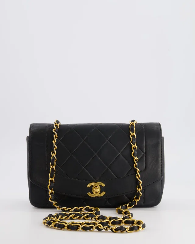 Chanel Vintage Small Diana Flap Bag in Black Lambskin from Sellier