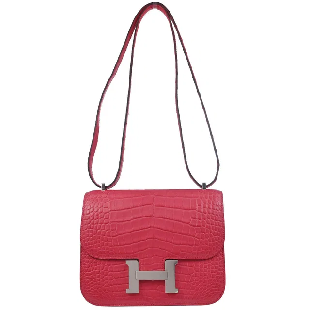 Hermès Rose Extreme Alligator Constance 18 Shoulder Bag in Pink Crocodile from AMORE Vintage Tokyo