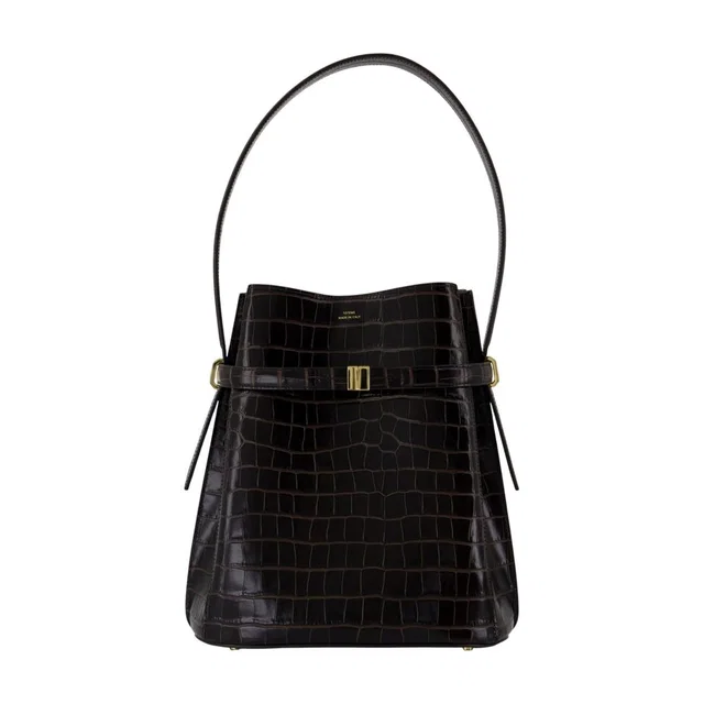 TOTEME Crocodile-Embossed Leather Top Handle Bag — Black Cowhide in Black Crocodile from HEWI