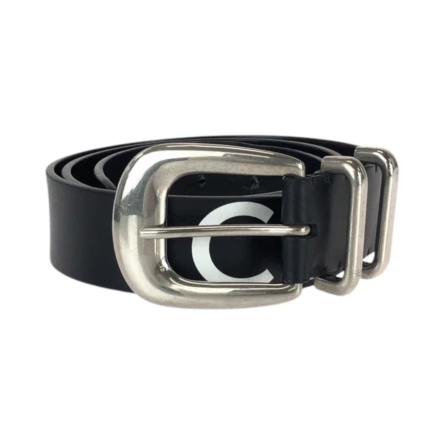 Celine Logo Print Western 90 Black White Silver Leather Belt in Black Leather from The Reluxe