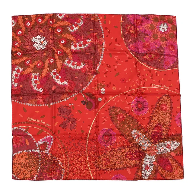 Hermès Flower Offerings Size 90 Red/Pink/White Silk100% in White from GALLERY RARE