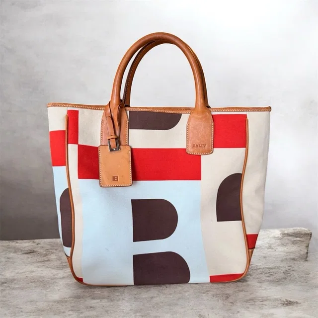 Bally Vintage B-Logo Bennas Canvas And Italian Vachetta Tote, 90s, Made In Italy in red|orange|brown Canvas from Poshmark