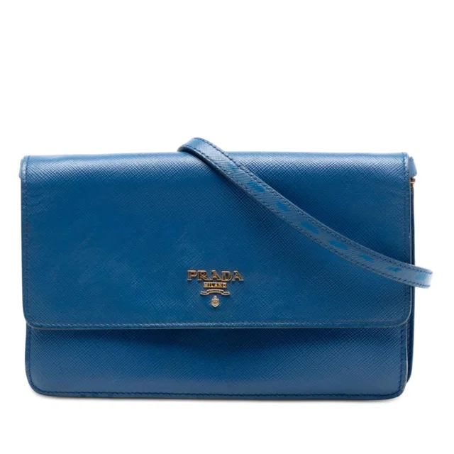 Blue Prada Saffiano Wallet on Strap Crossbody Bag in Blue Saffiano leather from Designer Revival