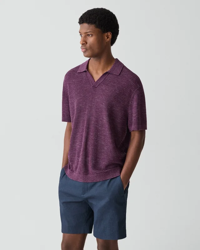 Theory Brenan Polo Shirt in Pacific Linen in GRAPEVINE 65% Linen, 23% Cotton, 12% Polyester; Exclusive Of Elastic, photo 2 of 14 from Theory
