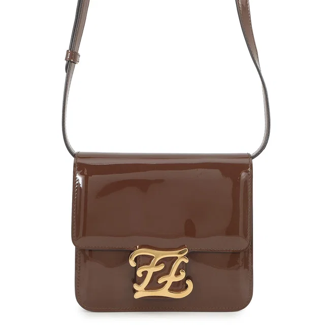 Fendi Calligraphy Shoulder Bag Brown8BT317 A5AU Patent Leather in Patent leather from GALLERY RARE