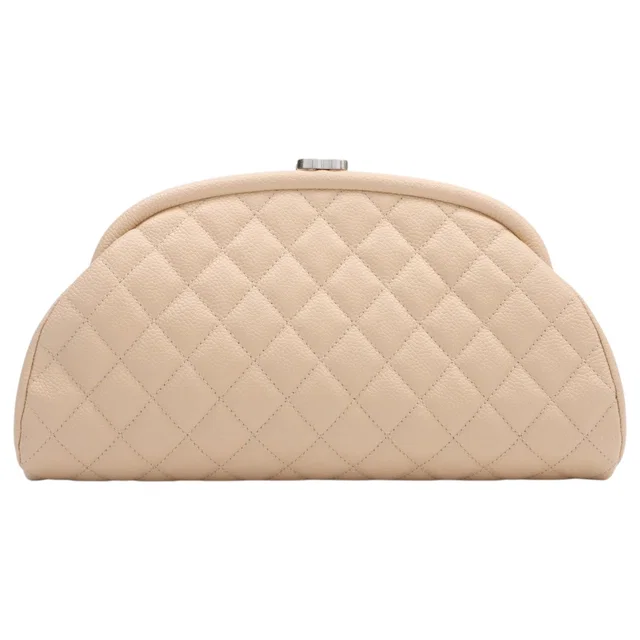 Chanel Circa 2011 Caviar Skin CC Mark Plate Clutch Bag Beige in Beige Caviar leather from VINTAGE QOO TOKYO
