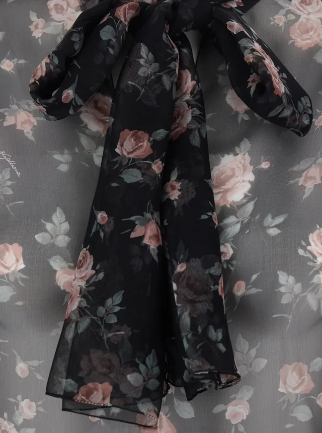 DOLCE E GABBANA Black Floral Print Blouse with Front Knot in Chiffon for Women in Black, photo 5 of 5 from Gaudenzi Boutique