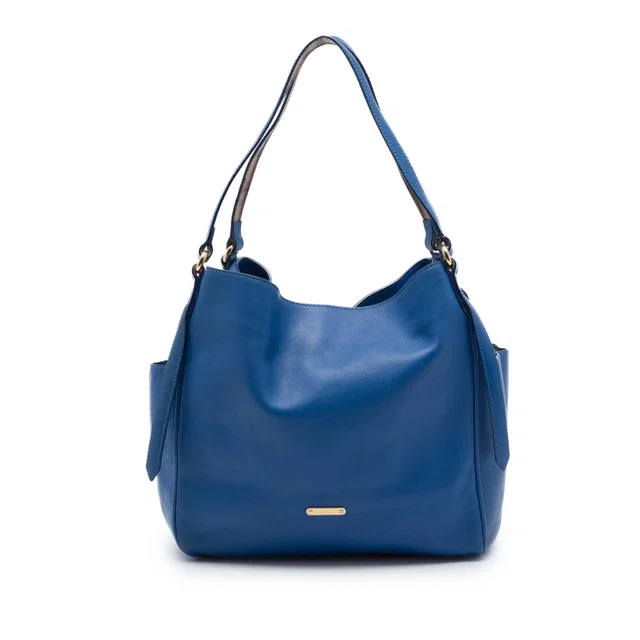 Blue Burberry Small Grained Calfskin Canterbury Tote in Blue Caviar leather from Designer Revival