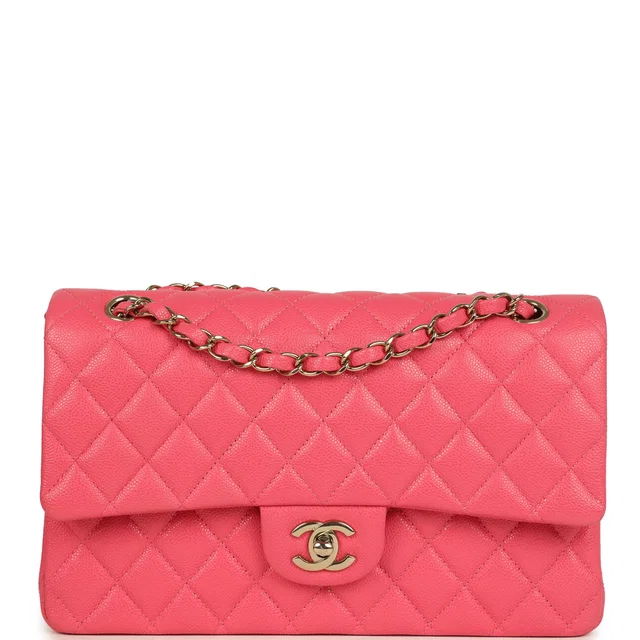 Chanel Medium Classic Double Flap Bag Dark Pink Shiny Caviar Gold Hardware in Pink Caviar leather from Madison Avenue Couture