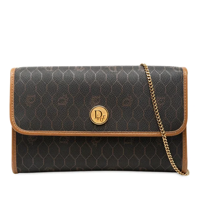 Black Dior Honeycomb Coated Canvas Chain Flap Crossbody in Black Coated canvas from Designer Revival