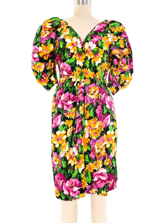Givenchy Puff Sleeve Floral Dress in Silk from Arcade Vintage