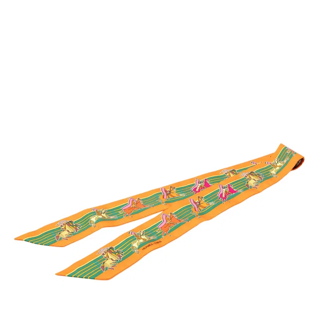 Orange Hermès Pani La Shar Pawnee Twilly Silk Scarf Scarves in Orange Silk from Designer Revival