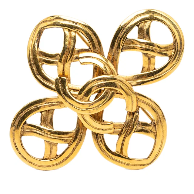 Gold Chanel CC Gold Plated Infinity Brooch in Gold from Designer Revival
