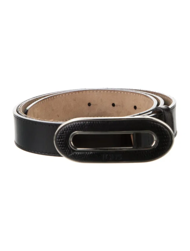 Tod's Skinny Leather Belt in black Leather from The RealReal