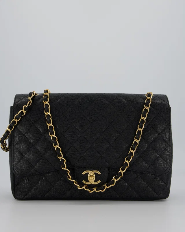 Chanel Maxi Classic Double Flap Bag in Black Caviar leather from Sellier