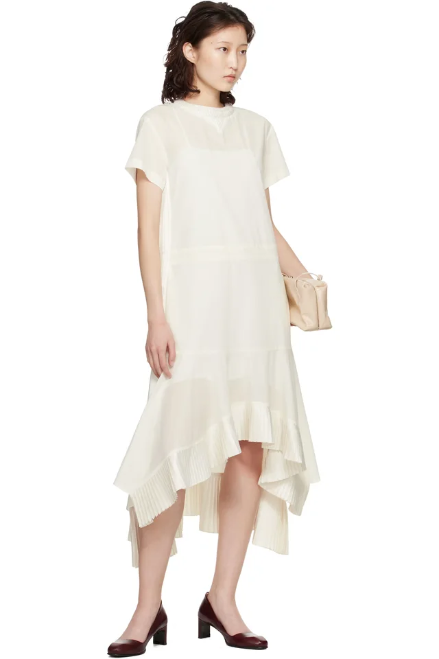 sacai Off-White Cotton Broadcloth Midi Dress, photo 4 of 4 from SSENSE