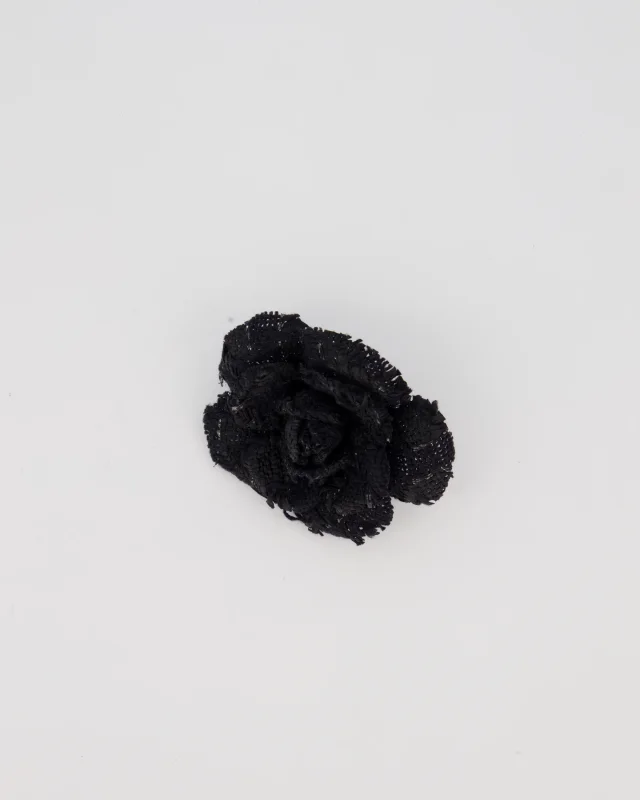 Chanel Embroidered Camelia Brooch with Mixed Fabric Texture in Black from Sellier, photo 4 of 5
