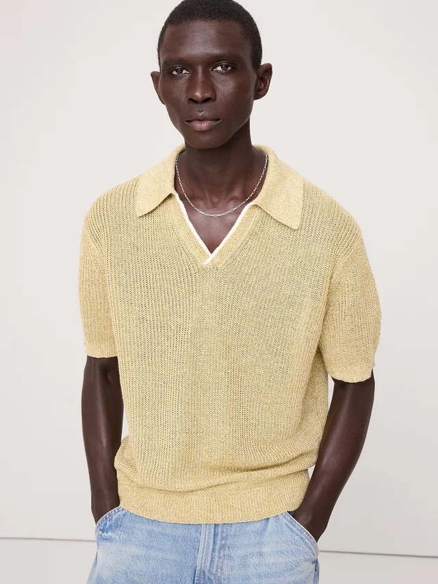 Banana Republic Linen-Cotton Johnny-Collar Sweater Polo in Green from Banana Republic (Canada), photo 1 of 1