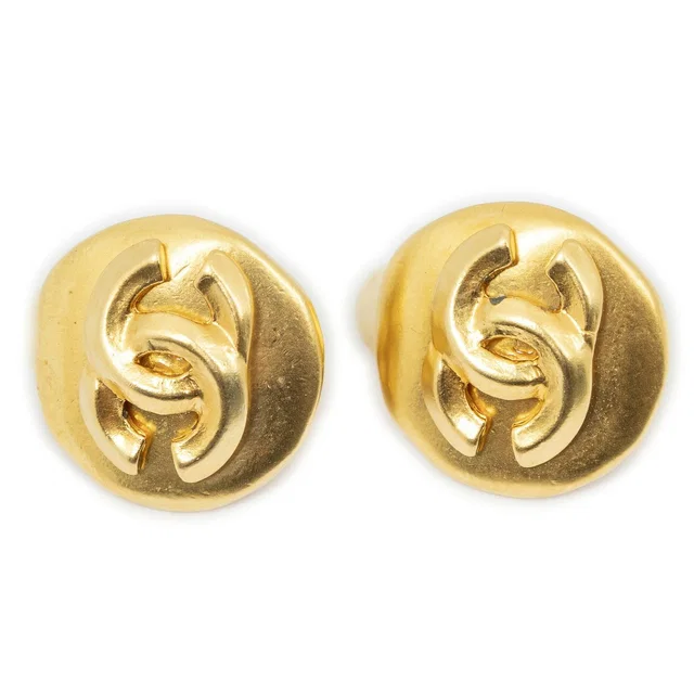 Chanel CC Logo Round Clip-On Earrings Gold Plated in Gold from The Reluxe