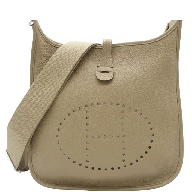 Hermès Evelyne 3 PM Sage Silver Taurillon Clemence Shoulder Bag in Silver Clemence leather from The Reluxe