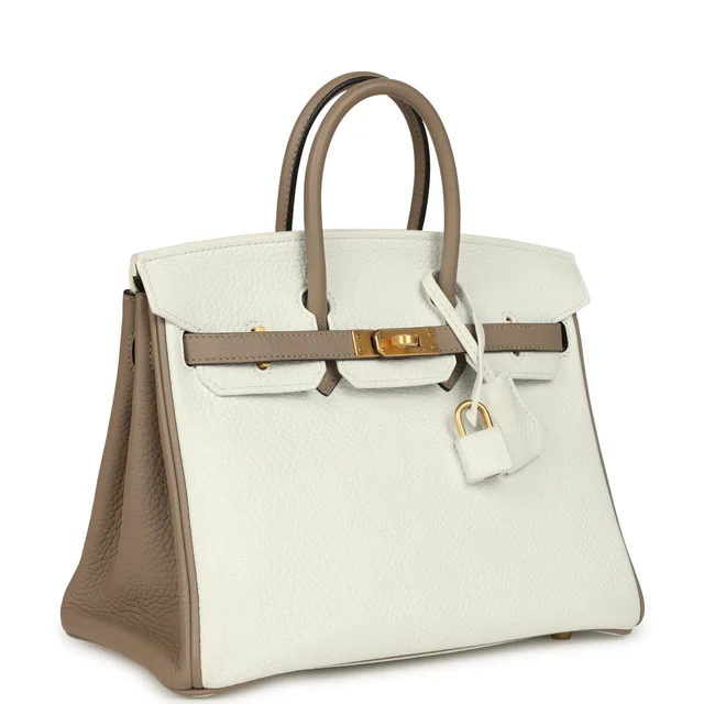 Hermès Special Order (HSS) Birkin 25 White, Etoupe Clemence Brushed Gold Hardware in White/Brown Clemence from Madison Avenue Couture, photo 2 of 2