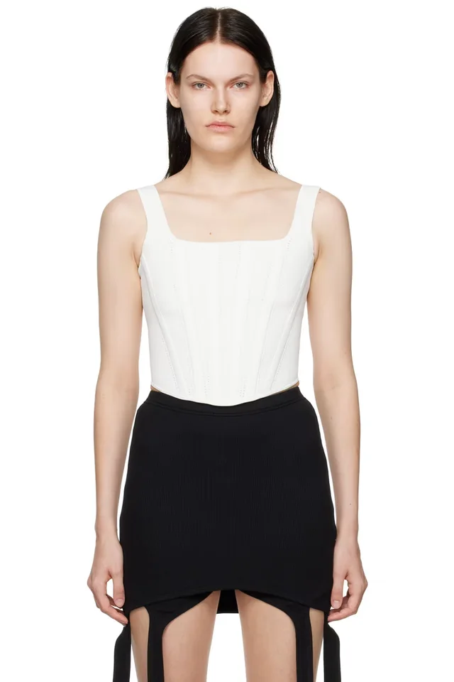 White Pointelle Corset Tank Top, image 1 of 1 from SSENSE