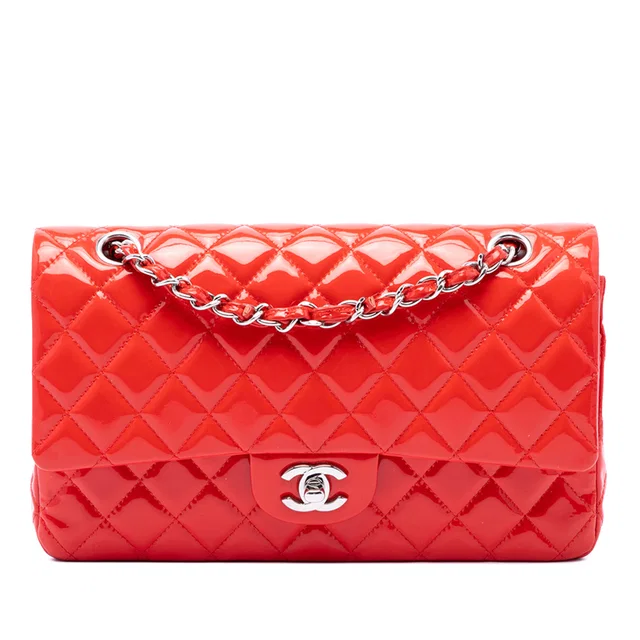 Red Chanel Medium Classic Patent Double Flap Shoulder Bag in Red Patent leather from Designer Revival