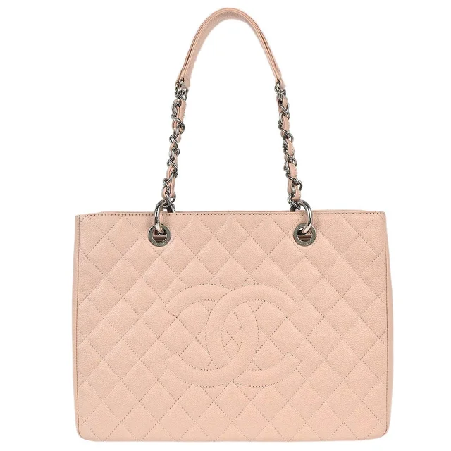 Chanel 2015-2016 Light Pink Caviar Grand Shopping Tote GST Chain Handbag in Pink Caviar leather from AMORE Vintage Tokyo