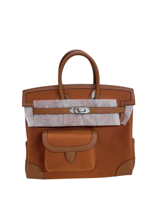 Hermès Birkin 25 Cargo Gold Swift/Toile Goelan PHW #W in Gold Swift leather from Luxury Promise