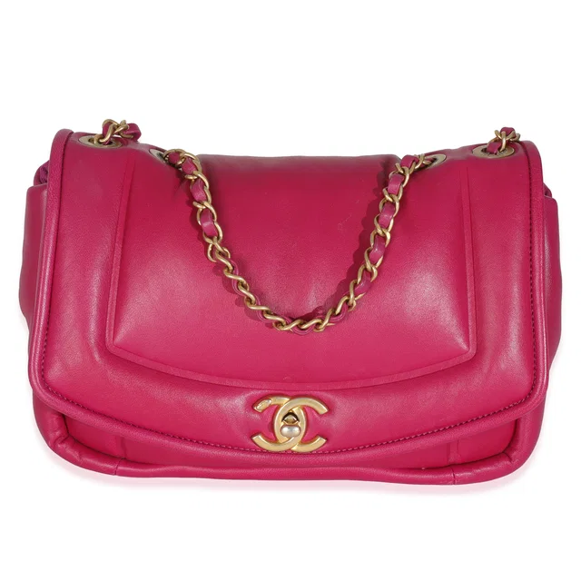 Chanel Dark Pink Lambskin Medium Simply Flap Bag Leather Handbag in Pink Lambskin from HEWI