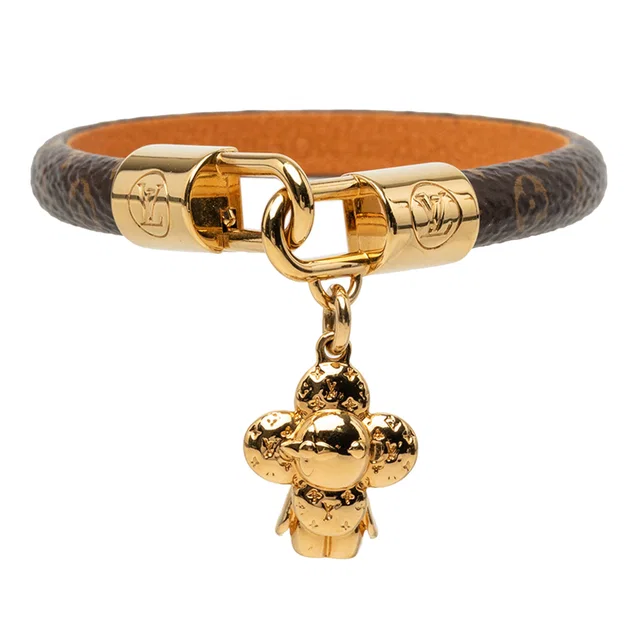 Brown Louis Vuitton Gold Plated and Monogram Vivienne Charm Bracelet in Brown Coated canvas from Designer Revival