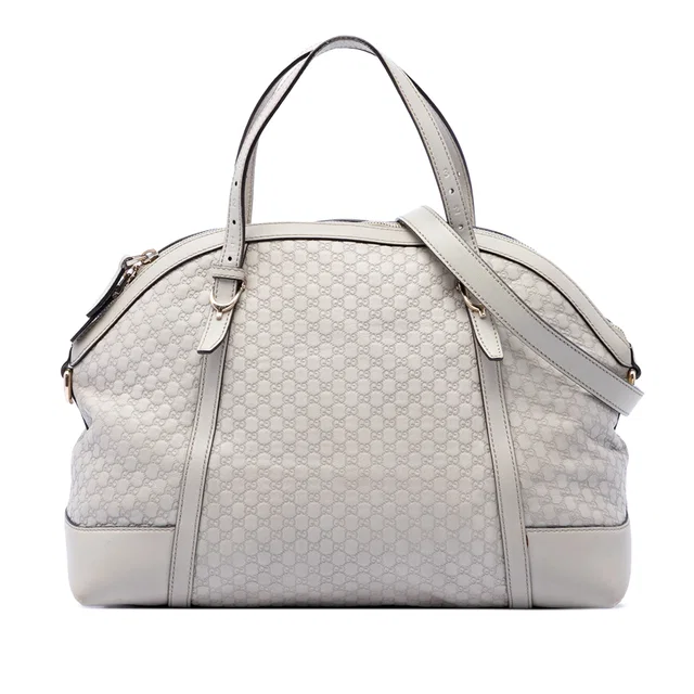 White Gucci Large Microguccissima Nice Dome Satchel in White Leather from Designer Revival