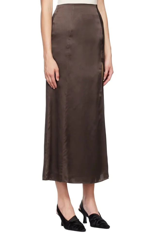 BITE Brown Organic Silk Maxi Skirt, photo 2 of 4 from SSENSE