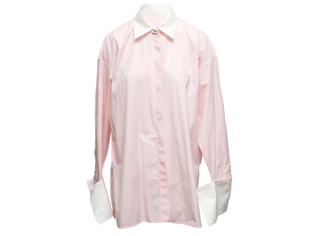 Pink & White Loewe Cotton Button-Up Top Size IT 36 in White from Designer Revival