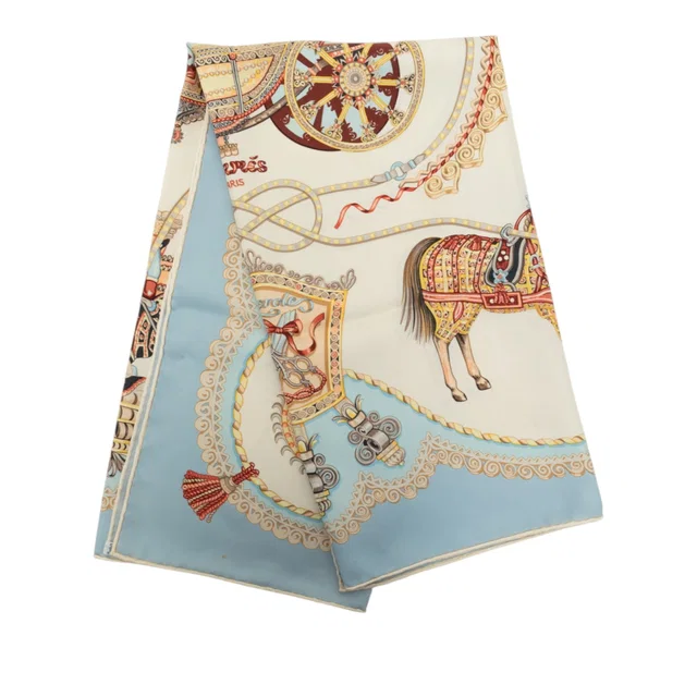 White Hermès Paperoles Silk Scarf 90 Scarves in White Silk from Designer Revival