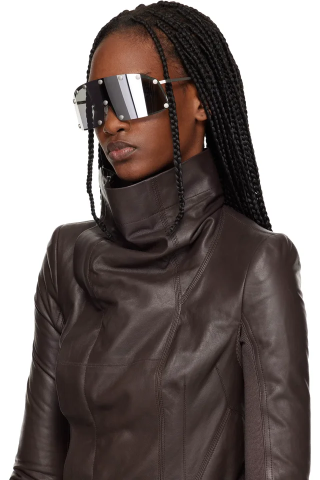 Rick Owens Silver Temple Shielding Sunglasses, photo 4 of 4 from SSENSE
