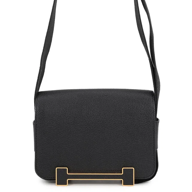 Hermès Geta Black Chevre Myzore Goatskin in Black Goatskin from GALLERY RARE