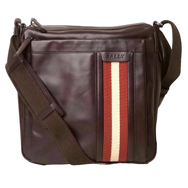 Bally Brown Calfskin Top Zip Crossbody Messenger Shoulder Bag Striped Strap in brown|red Calfskin from Poshmark, photo 1 of 1