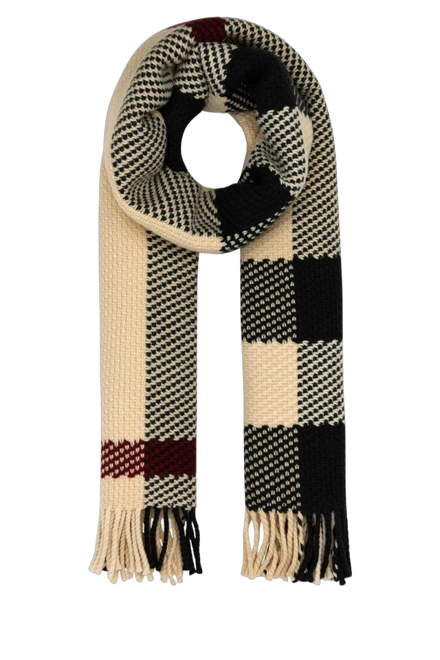 Burberry Check Wool Scarf — Beige Exterior: Scarfs in Beige Wool from HEWI