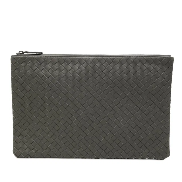 Gray Bottega Veneta Nappa Intrecciato Zip Clutch in Grey Nappa leather from Designer Revival