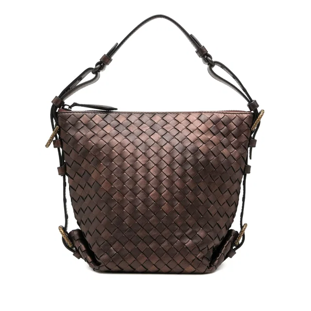 Brown Bottega Veneta Metallic Nappa Intrecciato Belted Loop Handbag in Brown Nappa leather from Designer Revival